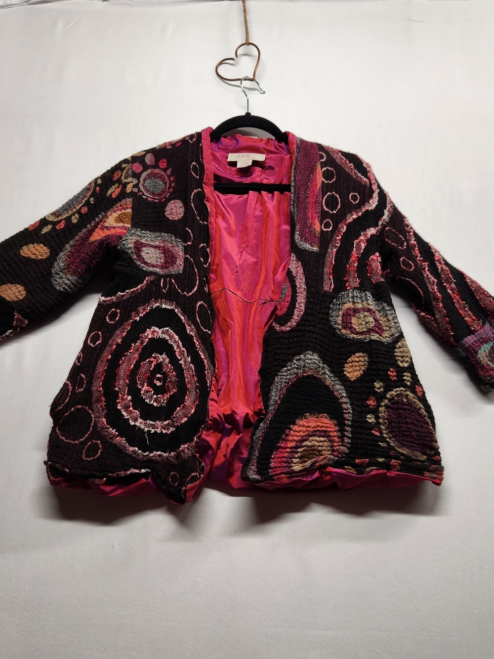 ⭐️Vintage Anu By Natural Wool Embroidered Boho Swirl Art Jacket Pink L